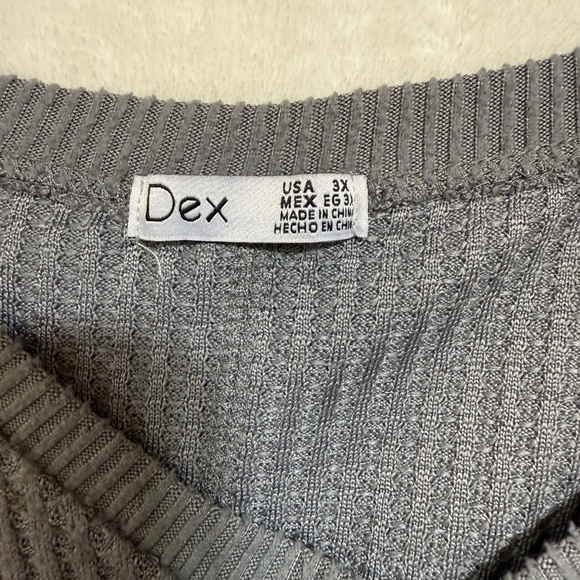 Dex Top Women's 3X Gray Waffle Knit Round Neck Wide Long Sleeve Pullover - Picture 9 of 10